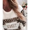 Women Long Sleeve T Shirt Leopard Print Rhinestone Embellished Detail Tops Casual O Neck Spring Tshirt - Hplify