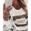 Women Long Sleeve T Shirt Leopard Print Rhinestone Embellished Detail Tops Casual O Neck Spring Tshirt - Hplify
