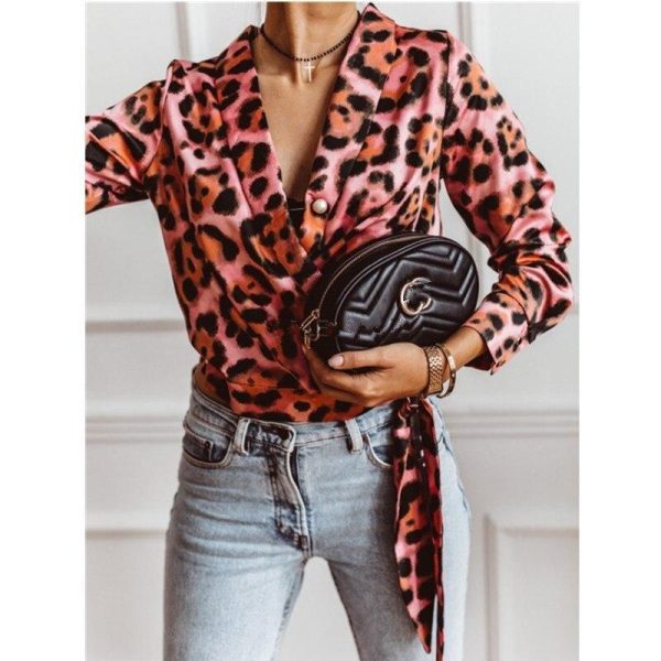 Women Long Sleeve T Shirt Leopard Print V Neck Wrap Tops Autumn Elegant Ladies Tshirt Streetwear Blusas Mujer - Hplify
