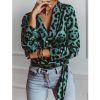Women Long Sleeve T Shirt Leopard Print V Neck Wrap Tops Autumn Elegant Ladies Tshirt Streetwear Blusas Mujer - Hplify