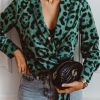 Women Long Sleeve T Shirt Leopard Print V Neck Wrap Tops Autumn Elegant Ladies Tshirt Streetwear Blusas Mujer - Hplify