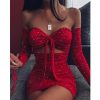Women Off Shoulder Glitter Dress Long Sleeve Solid Sexy Party Strapless Mini Dresses Bust Tied Bodycon Ruched Dresses Vestidos - Hplify