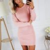Women Party Night Club Wear Bodycon Dress Sexy Round Neck Beading Long Sleeve Skinny Women Mini Dress Sexy Dress - Hplify