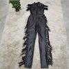 Women Pu Leather Jumpsuit High Neck Sleeveless Tassel Detail Womens Romper and Jumpsuits Slinky Club Outfits Pu Overalls - Hplify