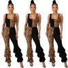 Women Ruffles Flare Jumpsuits Leopard Print Sleeveless O-Neck Outfits Sexy Skinny Rompers Club Night Party One Piece Overalls - Hplify