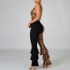 Women Ruffles Flare Jumpsuits Leopard Print Sleeveless O-Neck Outfits Sexy Skinny Rompers Club Night Party One Piece Overalls - Hplify