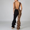 Women Ruffles Flare Jumpsuits Leopard Print Sleeveless O-Neck Outfits Sexy Skinny Rompers Club Night Party One Piece Overalls - Hplify