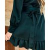 Women Ruffles V Neck Long Sleeve Dress Autumn Sashes Green Short Dress Casual Party Mini Vestidos Mujer - Hplify