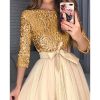 Women Sequin Mesh Patchwork A-line Party Dress Sequins Tight Waist Layered Mesh Dress Elegant Ladies 3/4 Sleeve formal Dresses - Hplify