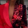 Women Sequined Patchwork Blazer Dress Colorblock Sequins Long Sleeve Dress Elegant Buttoned Turn Down Collar Office Dresses - Hplify