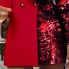 Women Sequined Patchwork Blazer Dress Colorblock Sequins Long Sleeve Dress Elegant Buttoned Turn Down Collar Office Dresses - Hplify
