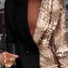 Women Sequined Patchwork Blazer Dress Colorblock Sequins Long Sleeve Dress Elegant Buttoned Turn Down Collar Office Dresses - Hplify