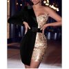 Women Sequined Patchwork Sey Dress One Shoulder Sequin Patchwork Party Dress - Hplify