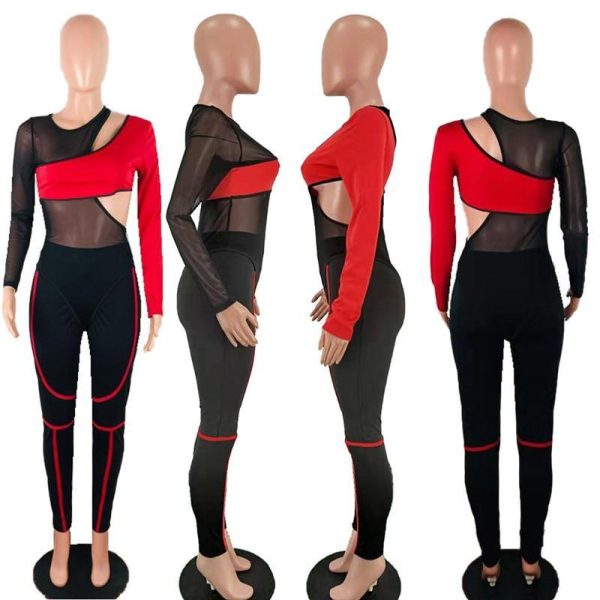 Women Bodysuit Legging Set Tansparent Cut Out Bodysuit Skinny Leggings Two Piece Set Night Club Outfits Tracksuits - Hplify