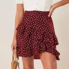 Women Sexy  High Waist Skirt Red Polka Dot Printed Ruffled Women Skirt Warp Skirt Mini Skirt Bodycon Skirt - Hplify