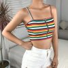 The Best Women Sexy Tank Top Vest Blouse Sleeveless Summer Zipper Crop Top Shirt Cami Top Casual Rainbow Stripe Shirt Online - Hplify