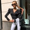 The Best Women Sexy Tops Ladies Fashion Fluffy Long Sleeve Crop Top Slim Fit Casual Solid V-Neck Tie Blouse Shirt New Online - Hplify
