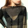 The Best Women Sexy Transparent Mesh Top Fashion Long Sleeve See Though Tee shirt femme Evening Party Club T shirt Stars Print T shirt Online - Hplify