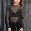 The Best Women Sexy Transparent Mesh Top Fashion Long Sleeve See Though Tee shirt femme Evening Party Club T shirt Stars Print T shirt Online - Hplify