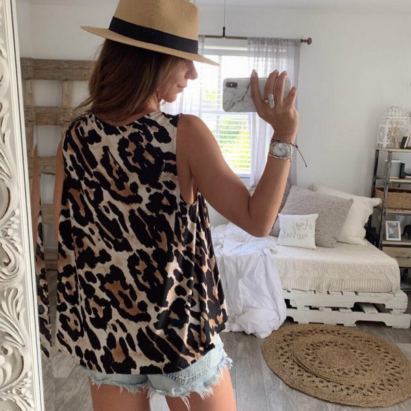 The Best Women Sexy V-Neck Casual Leopard Print Tank Top Vest Fashion Blouse Sleeveless Loose Summer Beach Shirt Cami Tops Online - Hplify