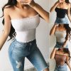The Best Women Sheering Boob Off Shoulder Elastic Tube Top Gather Smoken Strapless Bandeau Sexy Ladies Shirred Crop Top Online - Hplify