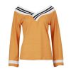 Women Shirts Sexy Low Cut  Long Sleeve Striped Yellow Women Tops and Shirts Women Tshirt Long Sleeve Tops Sexy Tops - Hplify
