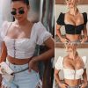 The Best Women Short Sleeve Elastic Tube Sexy Bustier Crop Tops Summer Ladies Casual Beach Blouse Bandeau Tops Shirt Women Clothes Online - Hplify