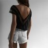 The Best Women Short Sleeve Hollow Lace Wave Deep V-Neck Summer Casual Blouse Tops Shirt Sexy Backless Loose Vest Tank Tops Online - Hplify