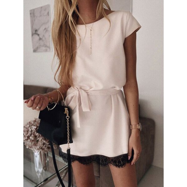 The Best Women Short Sleeve Lace Party Crew Neck Bodycon Holiday Summer Beach OL Ladies Casual T-shirt Workout Dress Online - Hplify