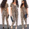The Best Women Short Sleeve Leopard Playsuit 2019 New Fashion Ladies Summer Casual Holiday Romper Pocket Long Jumpsuit Trousers Online - Hplify