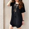 The Best Women Short Sleeve Loose Mini Dress Ladies Summer Shirt Solid Casual V-Neck Holiday Beach Dress Sundress Online - Hplify