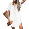 The Best Women Short Sleeve Loose Mini Dress Ladies Summer Shirt Solid Casual V-Neck Holiday Beach Dress Sundress Online - Hplify