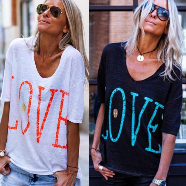 The Best Women Short Sleeve Loose T Shirts New Fashion Ladies Letter Print Summer Casual Tops Shirt Women Clothes Online - Hplify