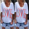 The Best Women Short Sleeve Loose T Shirts New Fashion Ladies Letter Print Summer Casual Tops Shirt Women Clothes Online - Hplify