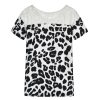 The Best Women Short Sleeve Sexy Lace Print T-Shirts Fashion Ladies Round Neck Summer Casual Loose Stitching Top New Online - Hplify