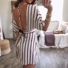 The Best Women Short Sleeve Striped Dress Fashion Ladies Party Sexy Backless V-Neck Bodycon Summer Beach Casual Sundress Online - Hplify