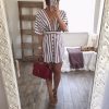 The Best Women Short Sleeve Striped Dress Fashion Ladies Party Sexy Backless V-Neck Bodycon Summer Beach Casual Sundress Online - Hplify
