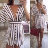 The Best Women Short Sleeve Striped Dress Fashion Ladies Party Sexy Backless V-Neck Bodycon Summer Beach Casual Sundress Online - Hplify