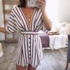 The Best Women Short Sleeve Striped Dress Fashion Ladies Party Sexy Backless V-Neck Bodycon Summer Beach Casual Sundress Online - Hplify