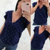 The Best Women Short Sleeve V-Neck Polka Dot Loose T-Shirts Fashion Ladies Holiday Summer Beach Casual Tops Shirt New Online - Hplify