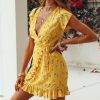 The Best Women Short Sleeve Wrap Boho Floral Mini Dress Fashion Ladies Summer Beach Casual V-Neck Short Sundress Holiday Online - Hplify