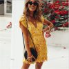 The Best Women Short Sleeve Wrap Boho Floral Mini Dress Fashion Ladies Summer Beach Casual V-Neck Short Sundress Holiday Online - Hplify