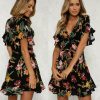 The Best Women Short Sleeve Wrap Boho Floral Mini Dress Ladies Summer Party Beach Casual V-Neck Short Sundress Holiday Online - Hplify