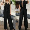 The Best Women Simple Jumpsuit Playsuit Casual Romper Wide Leg OL Ladies Summer Holiday Beach Long Pants Jumpsuit Trousers Online - Hplify
