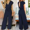 The Best Women Simple Jumpsuit Playsuit Casual Romper Wide Leg OL Ladies Summer Holiday Beach Long Pants Jumpsuit Trousers Online - Hplify