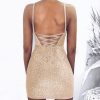 The Best Women Sleeveless Backless Dress Evening Party Summer Sheath Sequins Bodycon Clubwear Short Mini Dresses Gold Black Pink Online - Hplify