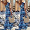 The Best Women Sleeveless One Shoulder Floral Boho Long Maxi Dress Summer Ladies Party Beach Split Maxi Dress Clothing Online - Hplify