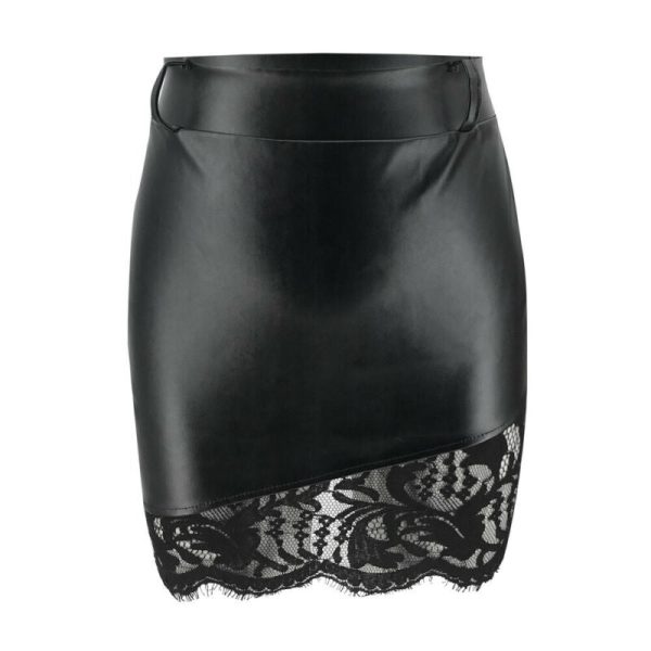 The Best Women Slim Black Skirts Sexy Lace Zipper Short Mini Skirt Office Package Hip Mini Skirts New Empire Waist PU Pencil Skirt Online - Hplify