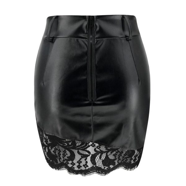 The Best Women Slim Black Skirts Sexy Lace Zipper Short Mini Skirt Office Package Hip Mini Skirts New Empire Waist PU Pencil Skirt Online - Hplify