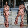 The Best Women Spaghetti Strap Backless Print Bodycon Jumpsuit Ladies Sexy Party Casual Flared Wide Leg Long Trouser Summer Outfits Online - Hplify